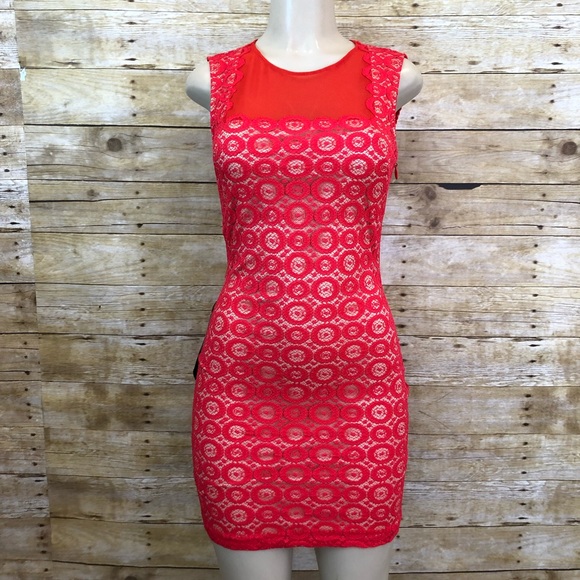 bebe Dresses & Skirts - 🛍Bebe Red Lace Bodycon Dress Size XS